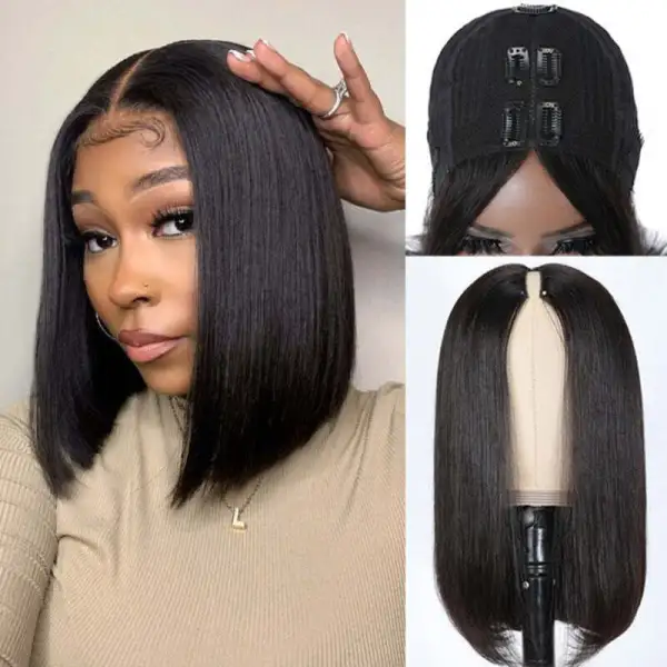 Straight V Part Bob Wig No Leave Out Upgraded V Part Wig 100% Virgin Human Hair