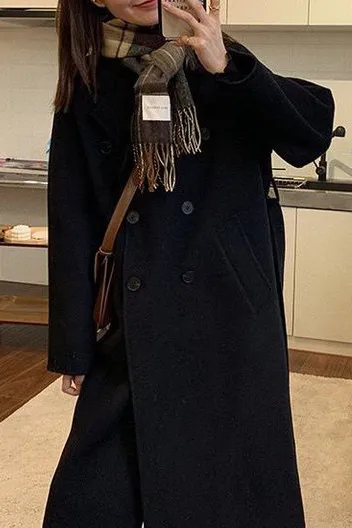 Solid Double Front Tie Breasted Lapel Coat