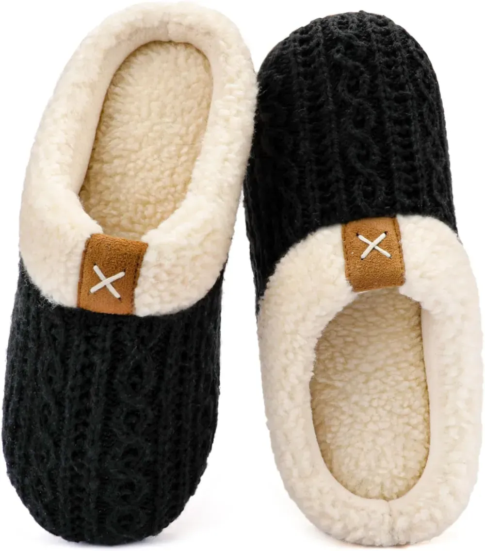 Women's Indoor Bedroom Slipper with Memory Foam, Gift for Women, Wool-Like House Shoe with Anti-Skid Rubber Sole for Ladies