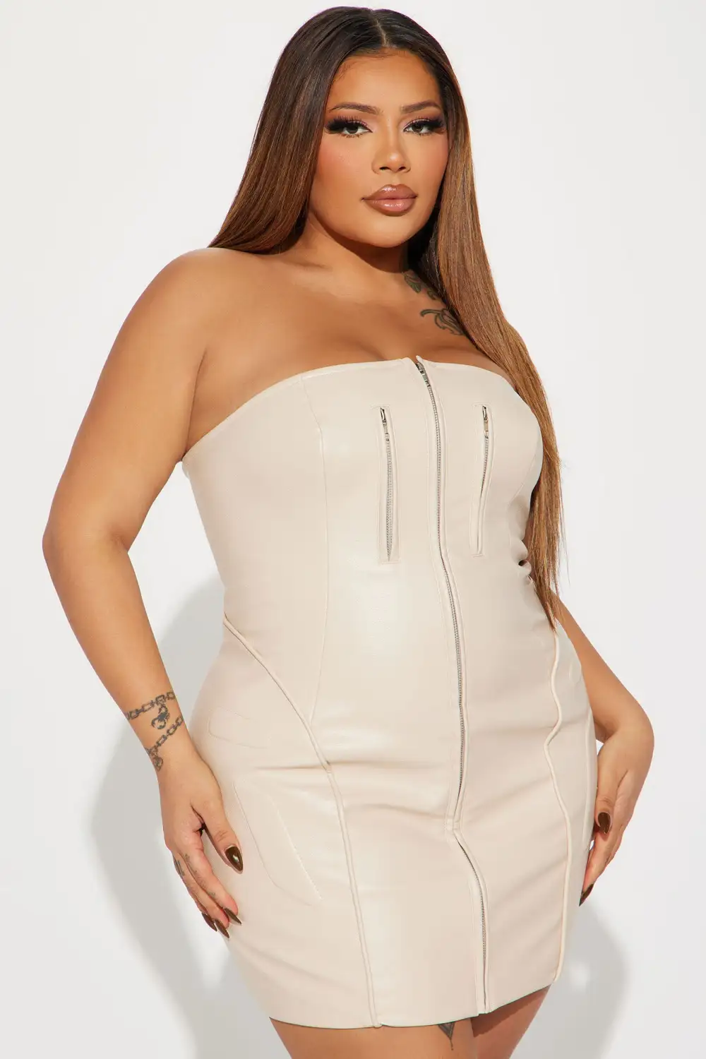 Harley Strapless Faux Leather Mini Dress - Cream