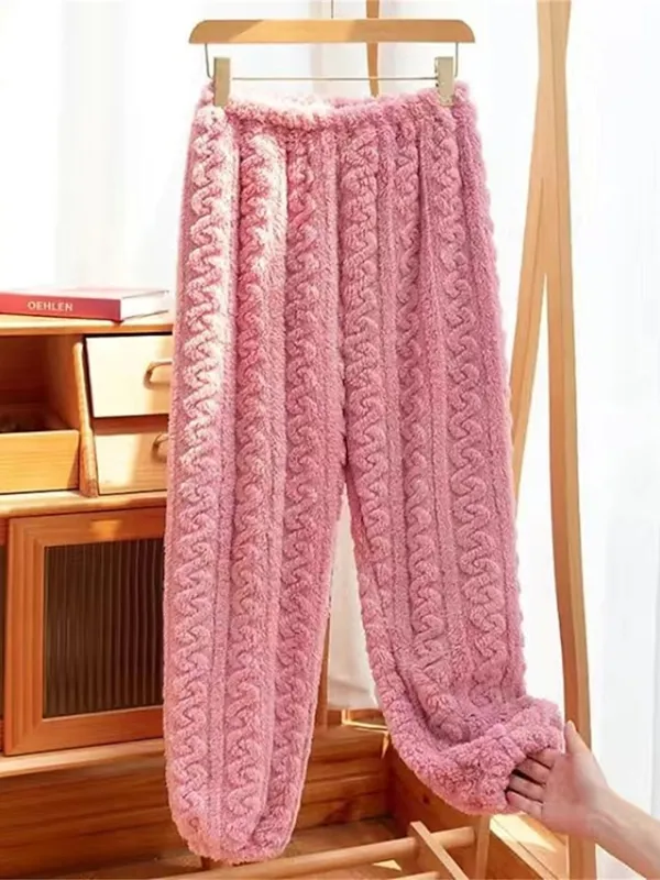 Women‘s Loungewear Fleece Pajamas Pants Pure Color Plush Casual Comfort Home Bed Coral Fleece Coral Velvet Warm Breathable Long Pant Pant Elastic Waist Fall Winter White Pink