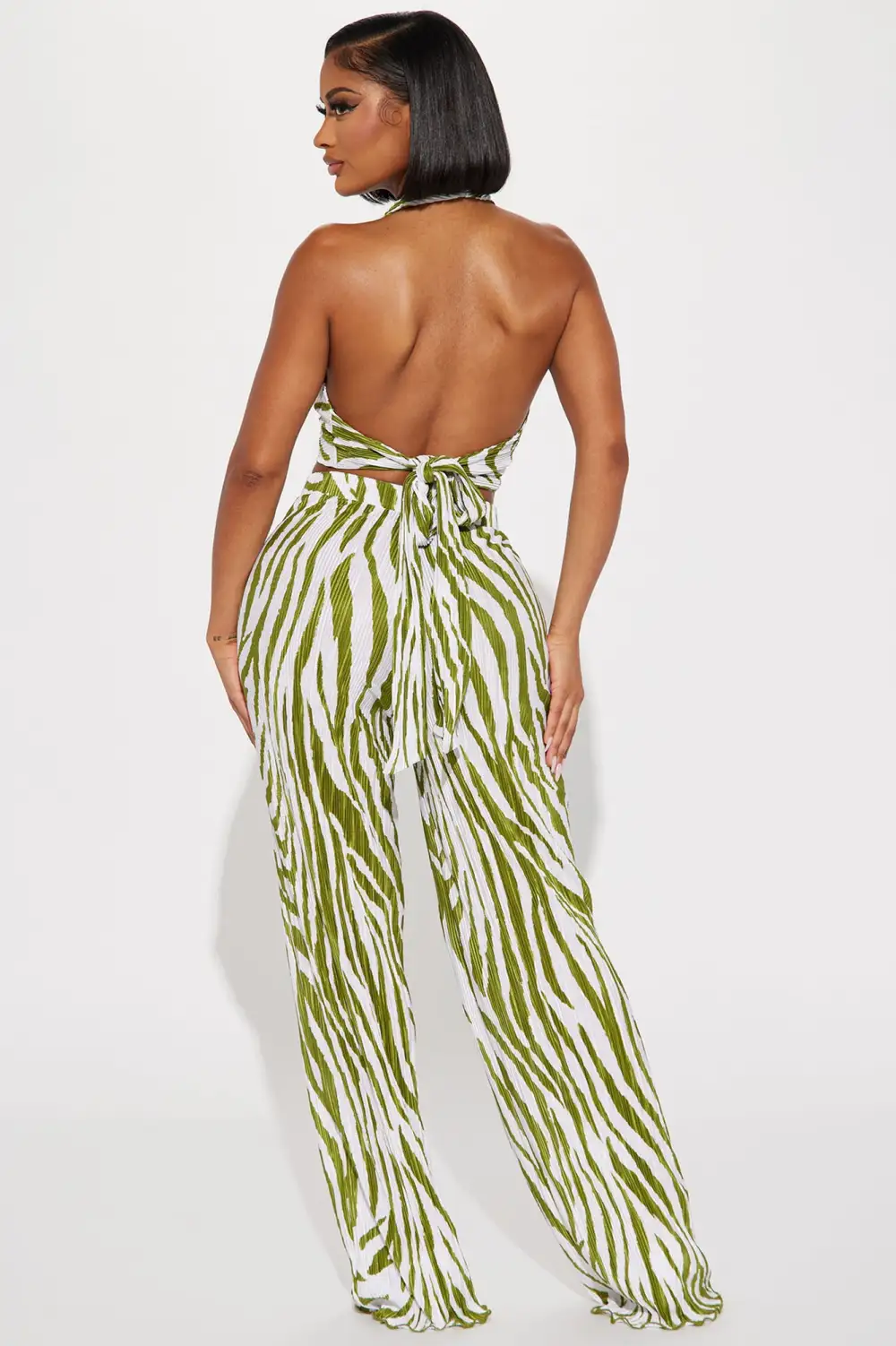 Always Around Plisse Pant Set - Olive