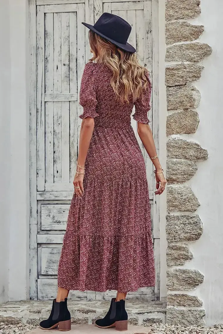Summer Ruffle Bohemian Tiered Smocked Maxi Dress