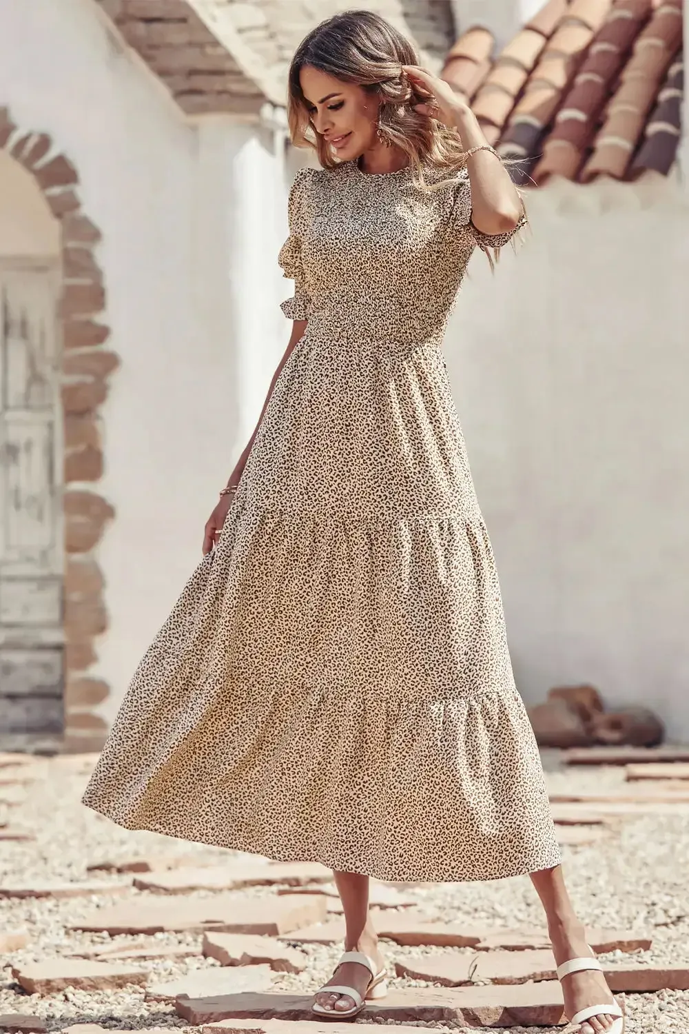 Summer Ruffle Bohemian Tiered Smocked Maxi Dress