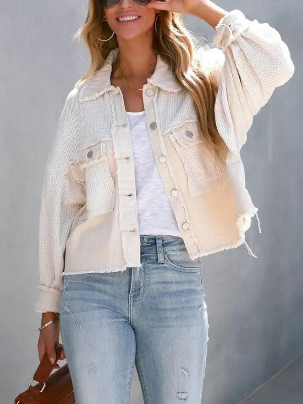Waffle Patchwork Buttons Wash Jacket