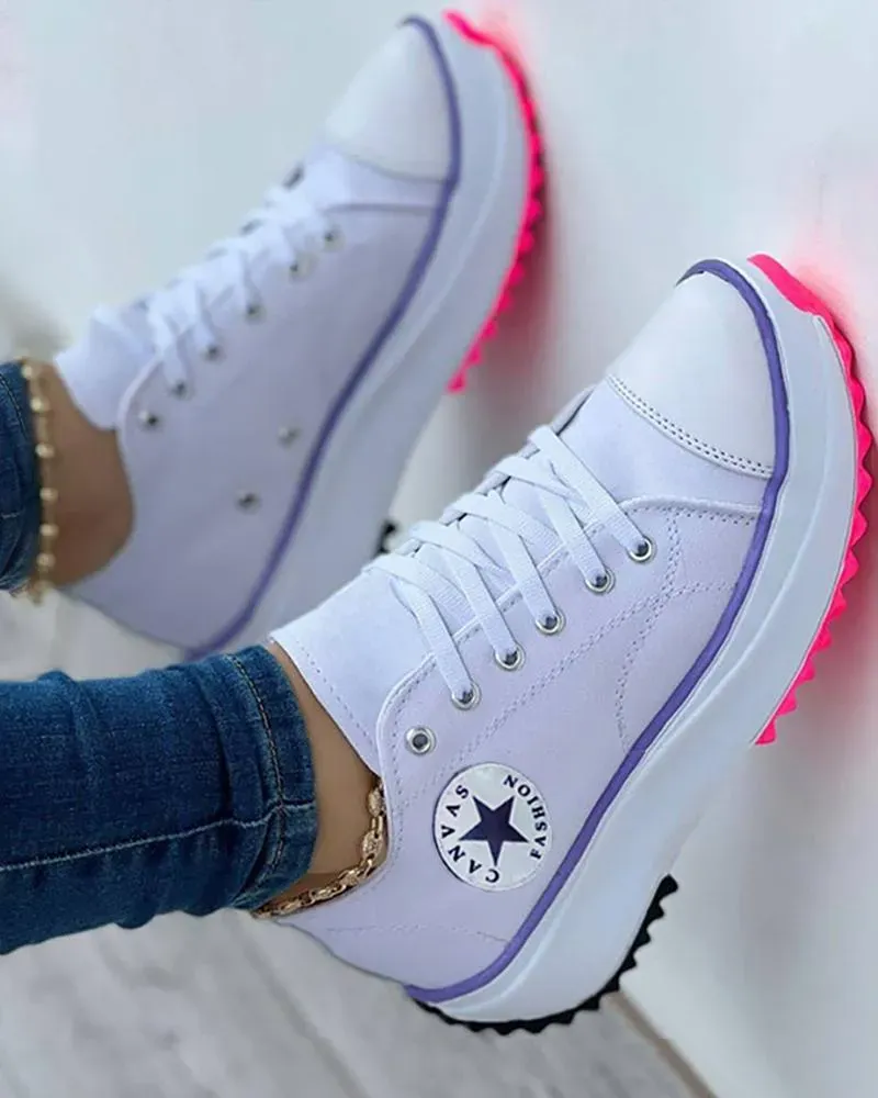 Eyelet Lace-up Flatform Canvas Shoes