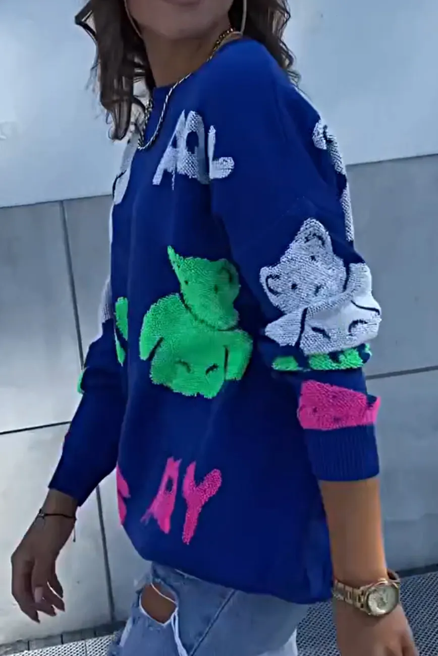 Cartoon Pattern Crewneck Sweater