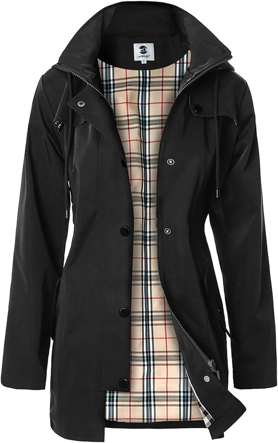 Women's Long Hooded Rain Jacket Outdoor Raincoat Windbreaker