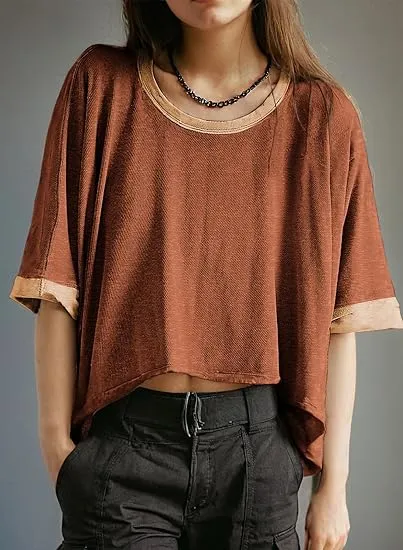 Summer Shirts 2025 Womens Solid T Shirts for Women Loose Oversized Tops Basic Tee