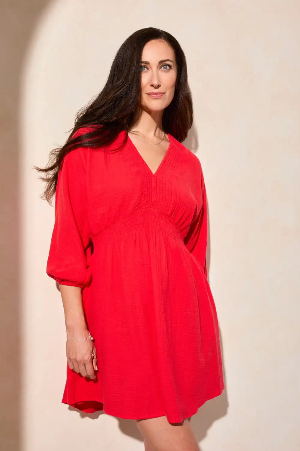 Smocked Puff Sleeve Dress-Bayberry