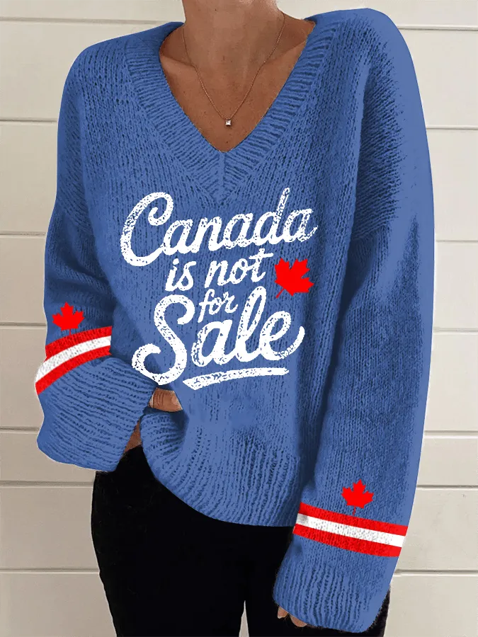 Women's Canada is Not for Sale Print V-Neck Knit Sweater