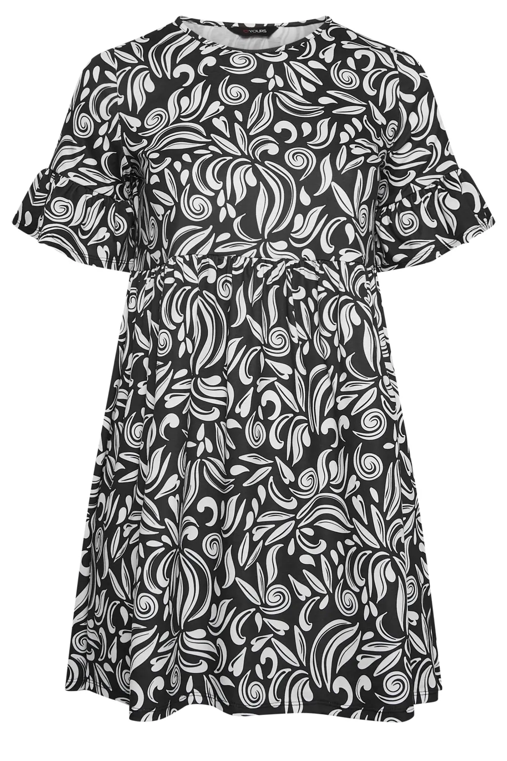 YOURS Curve Black Abstract Print Smock Tunic Dress
