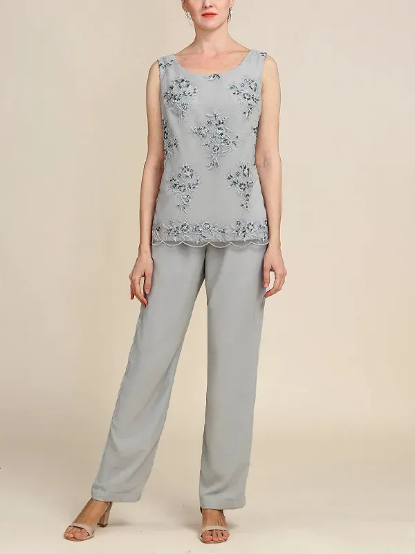 Round Neck Printed Vest Top Trousers Three-piece Suit