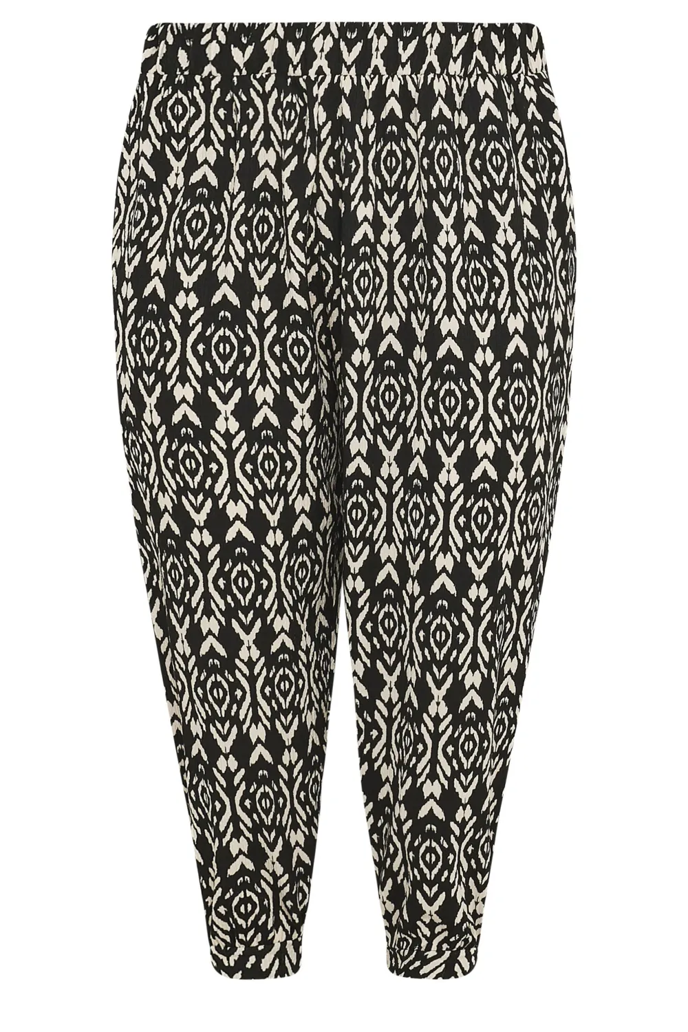 YOURS Curve Yellow Ikat Print Textured Cropped Harem Trousers