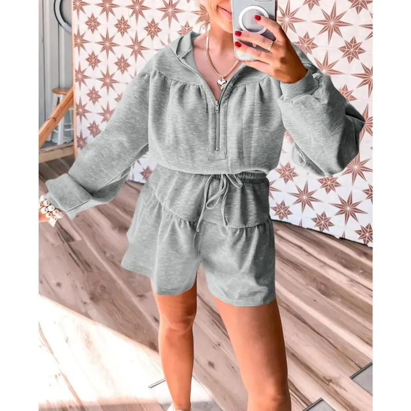Women's Half-Zip Hooded Long-Sleeve Casual Romper