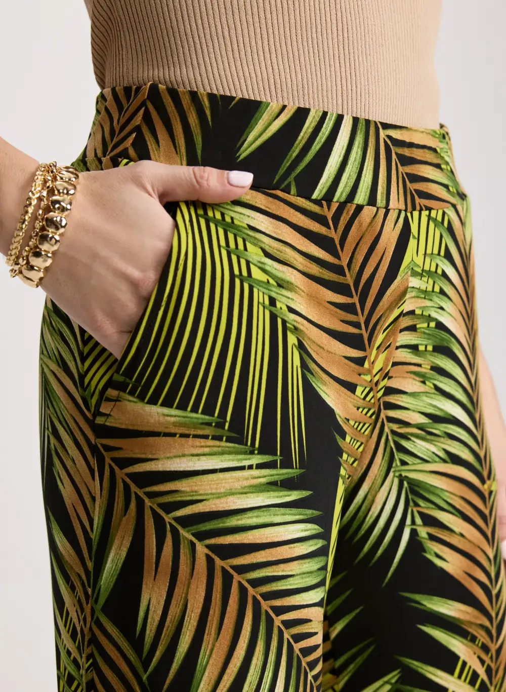 Palm Print Wide Leg Pants