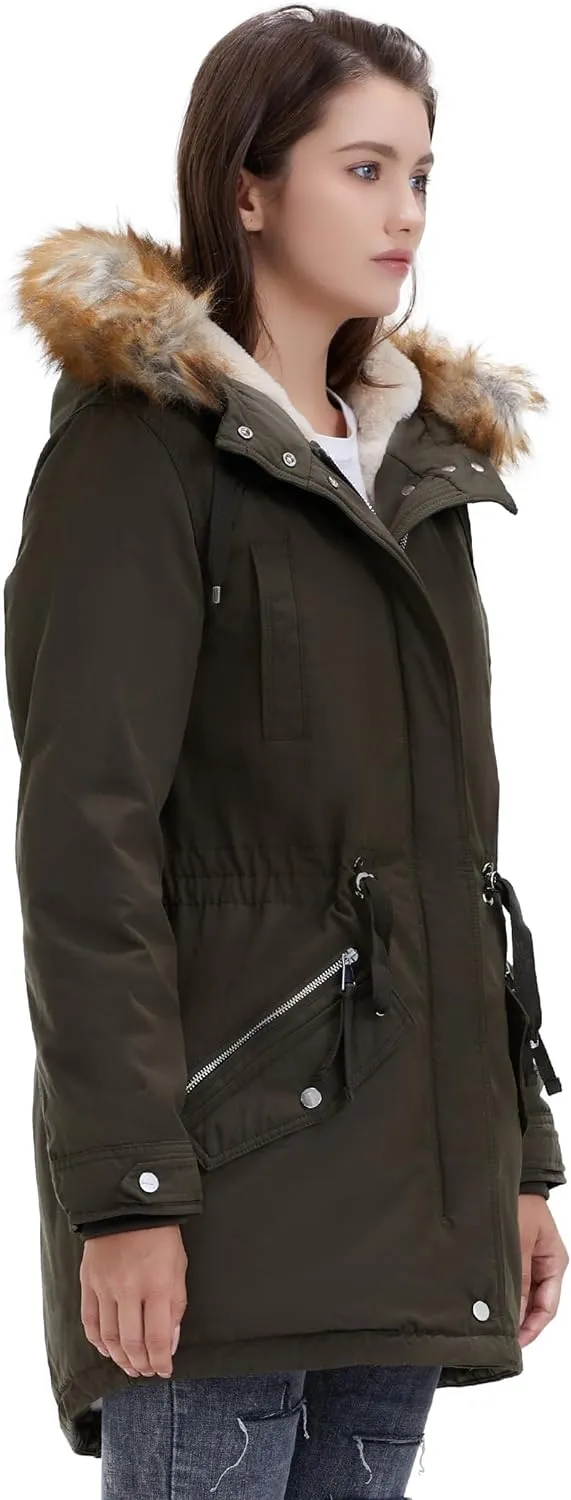 Women's Winter Coats Fleece Lined Parka Jacket Hooded Long Winter Warm Parka Coat with Pockets