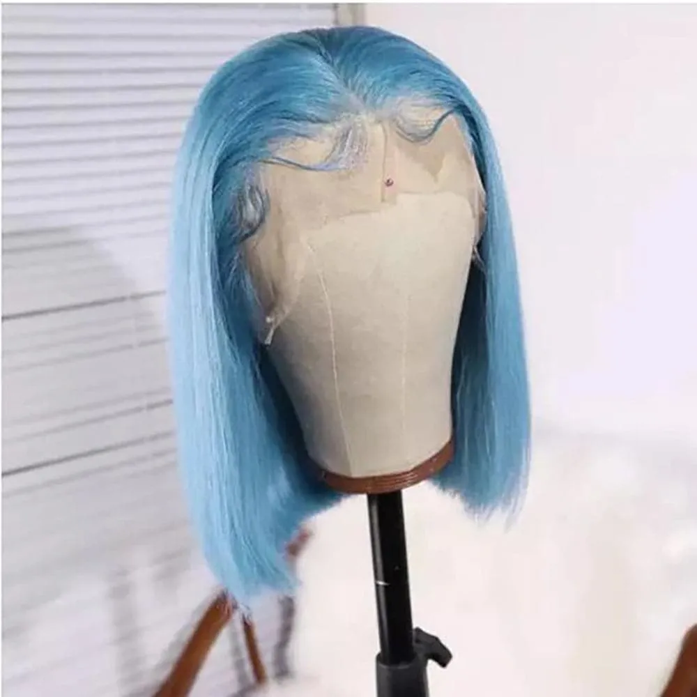 Sterly Light Blue Bob Wig Colored Straight 4x4 13x4 Bob Human Hair Wigs