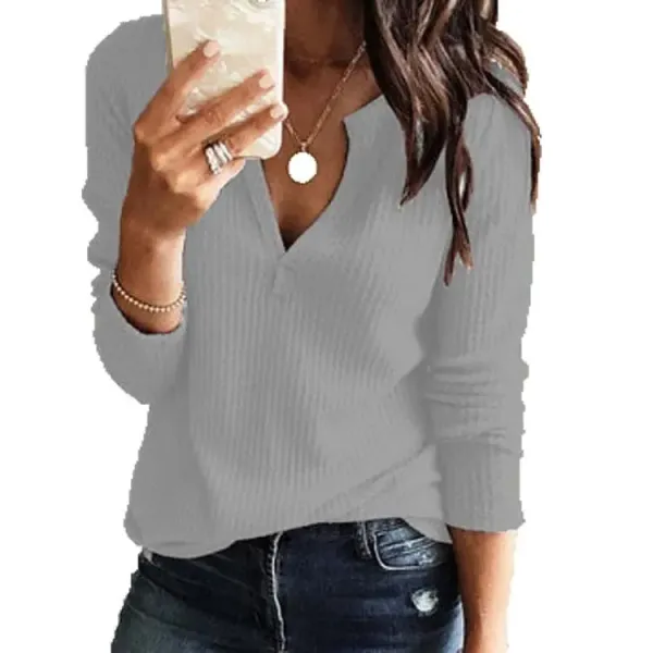 Autumn V-neck Long Sleeve Solid Splice Sweater