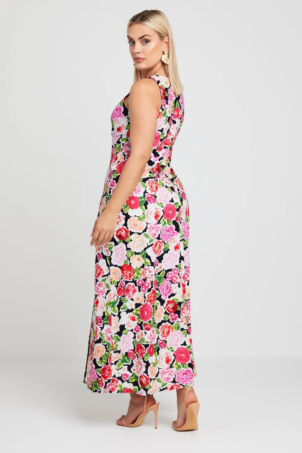 YOURS Curve Pink Floral Print Square Neck Maxi Dress