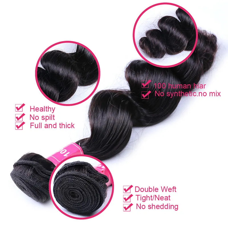 Sterly Hair 3 Bundles Loose Wave Virgin Hair with 4×4 Transparent Lace Closure