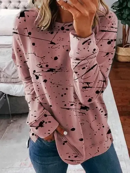 Women Long Sleeve Scoop Neck Polka Dot Graphic Top