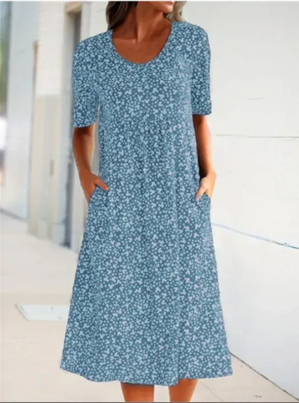Women Floral Pockets Plus Size Midi Dress