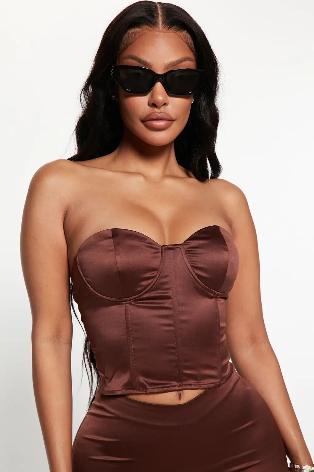 Still Got It Satin Skirt Set  - Brown