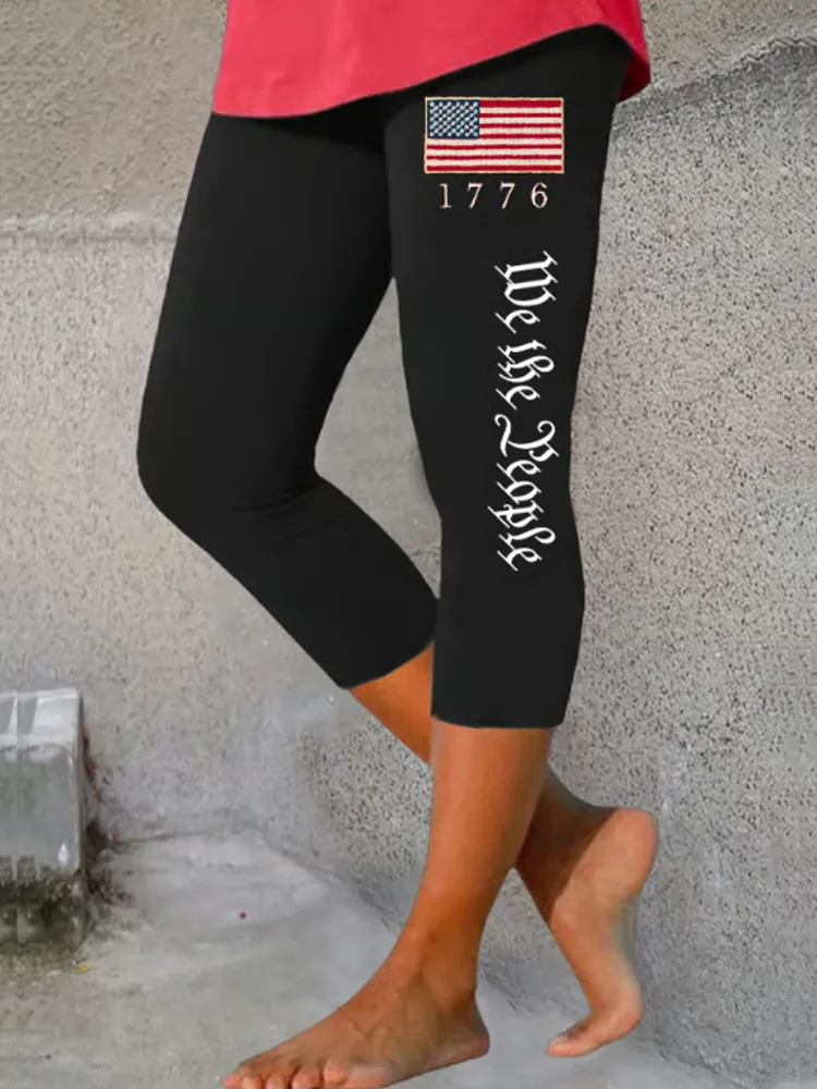 Women's Independence Day Flag Design Printed Casual Leggings