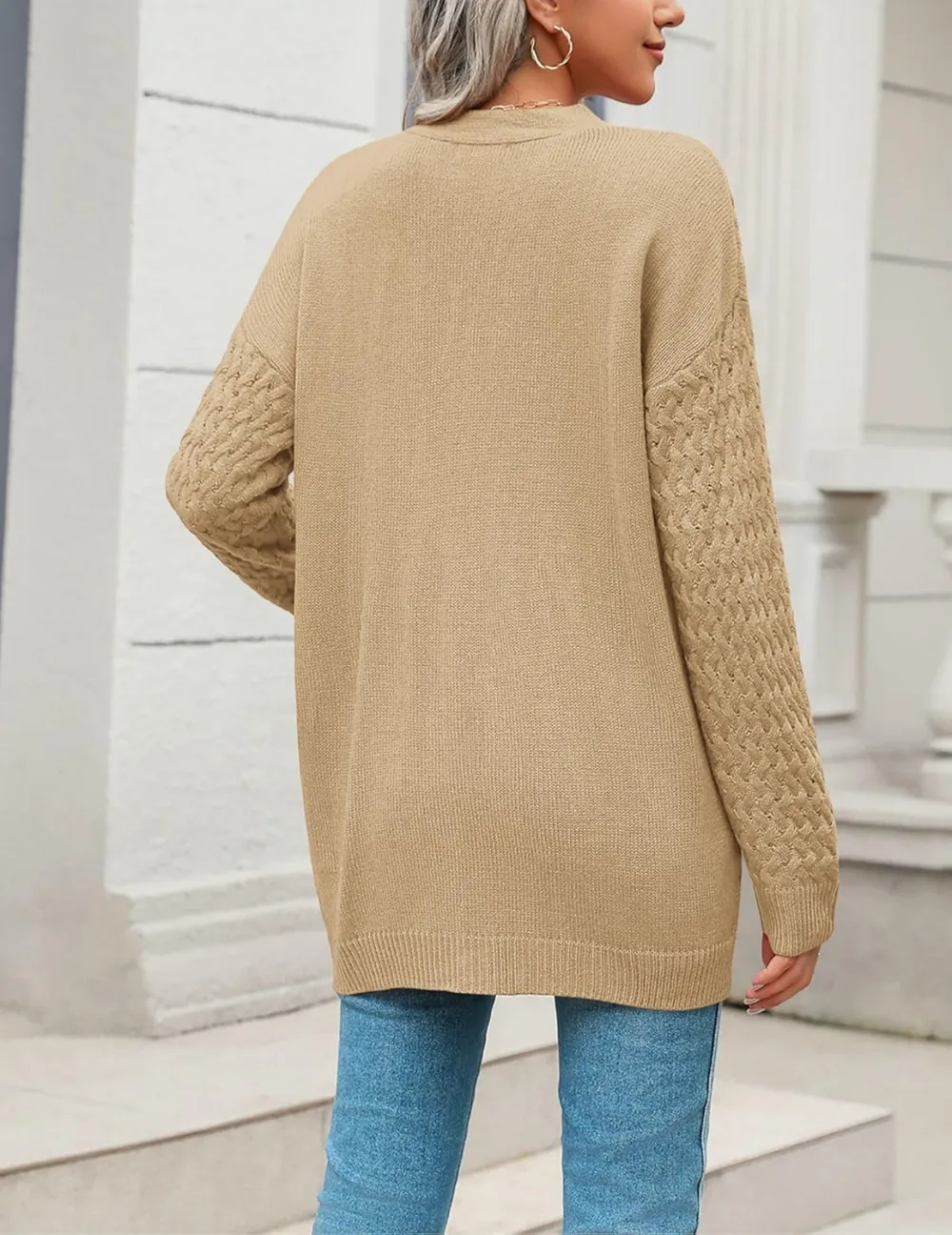 Womens 2024 Long Sleeve Chunky Cable Knit Fall Cardigans Sweaters Button Down Open Front Outerwear with Pockets