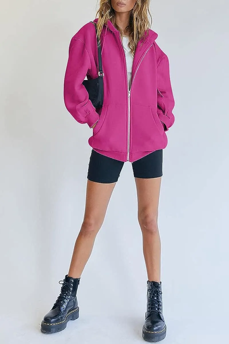 Women's Cute Hoodies Teen Girl Fall Jacket Oversized Sweatshirts Casual Drawstring Zip Up Y2K Hoodie with Pocket