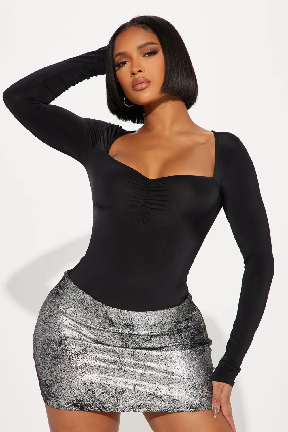 Michelle Ruched Bodysuit - Black