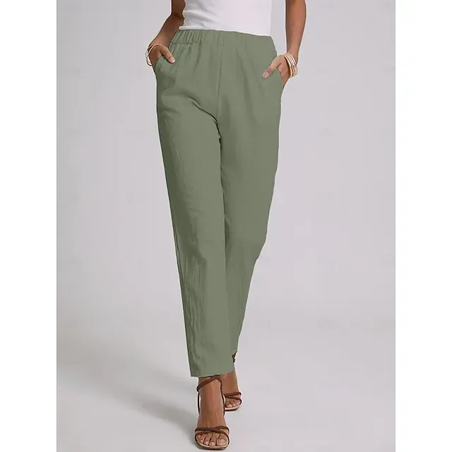 Women's Plus Size Loungewear Pants Simple Casual Comfort Pure Color Home Street Long Pant Blue Green Khaki Gray Summer Spring