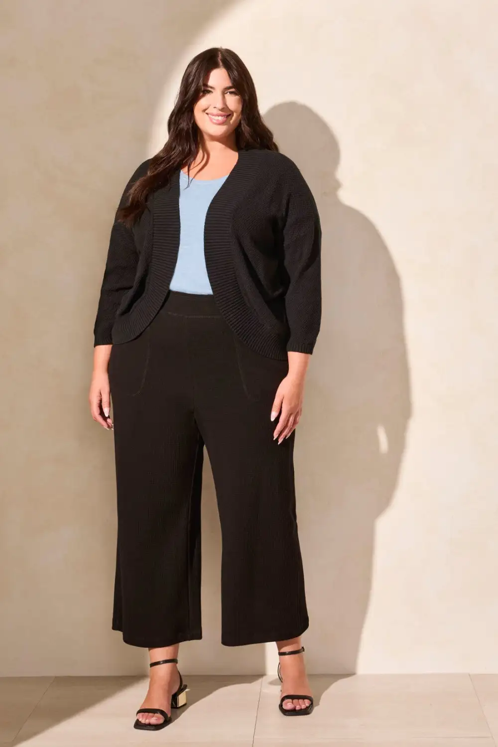 Cotton Curved-Hem Cocoon Cardigan-Black