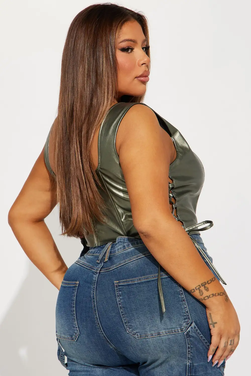 True To You Faux Leather Corset Top - Olive