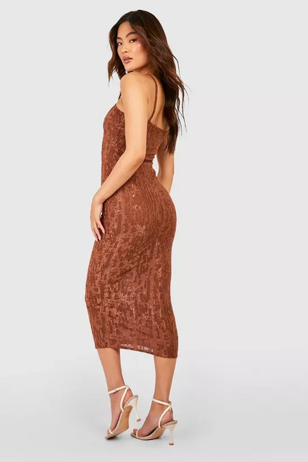 JAQUARD TEXTURED HALTERNECK MIDAXI DRESS