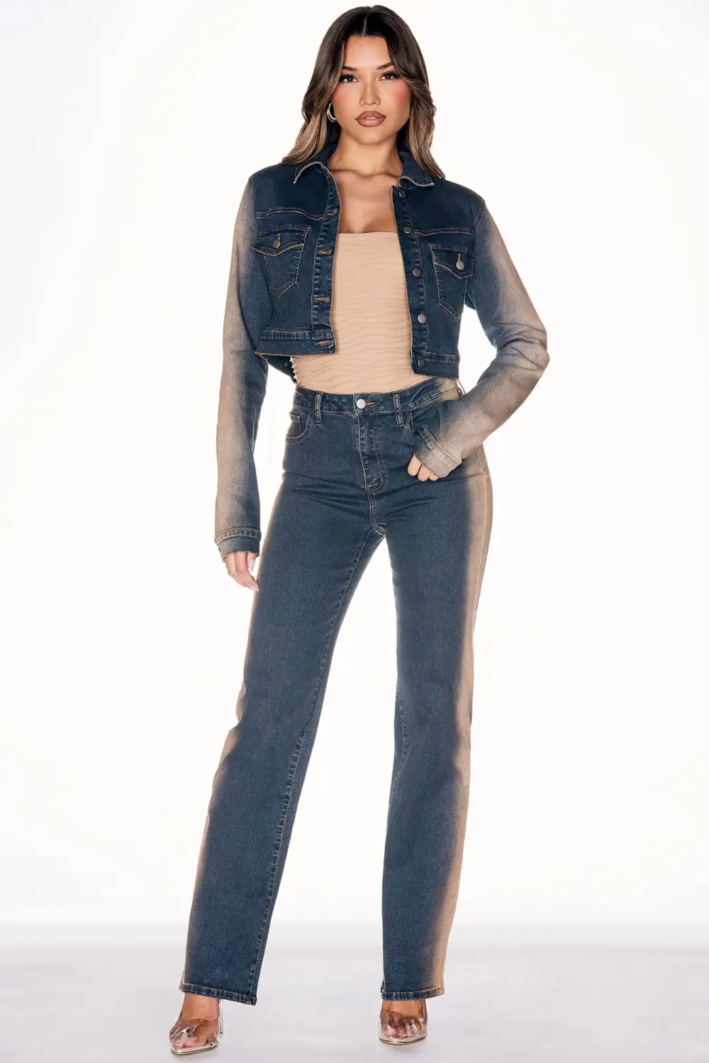 Sand Storm Tinted Crop Denim Jacket - Dark Wash