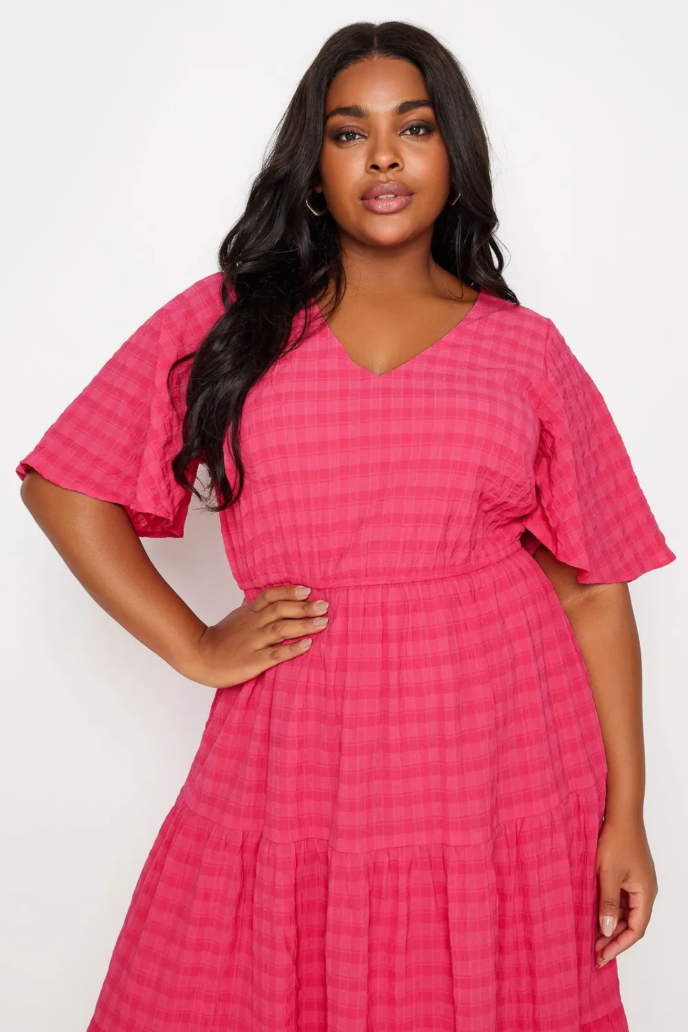 YOURS Curve Pink Textured Smock Midi Dress