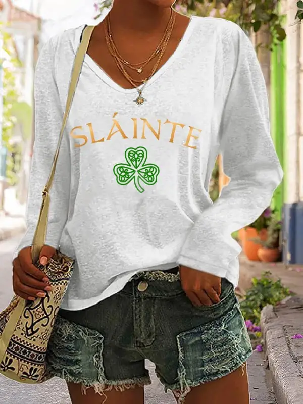 Women's Slainte St. Patrick's Day Print V-Neck Top