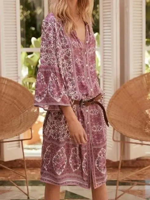 2021 vestido cardigan estampado retrô