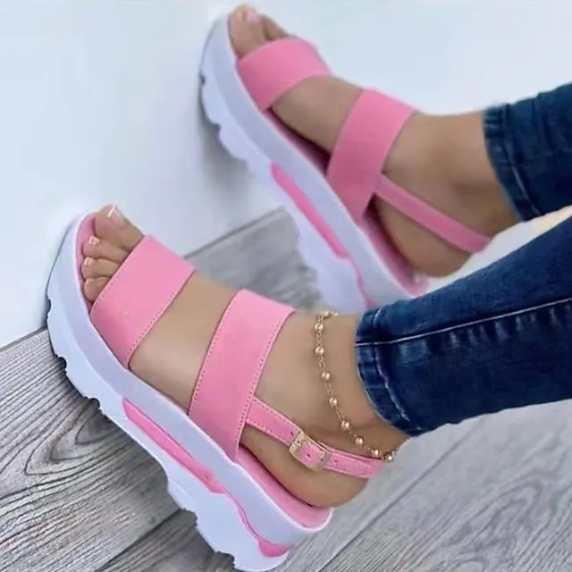 Women's Sandals Platform Sandals Plus Size Ankle Strap Sandals Outdoor Daily Beach Summer Buckle Platform Wedge Heel Open Toe Casual Minimalism Walking Shoes PU Leather Faux Leather Synthetics Buckle