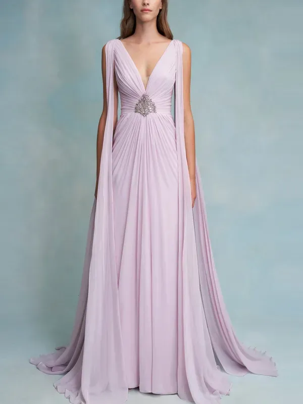 V-neck Solid Color Maxi Dress