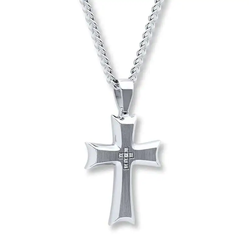 Men's Diamond Cross Necklace 1/20 ct tw Round-cut Stainless Steel 24