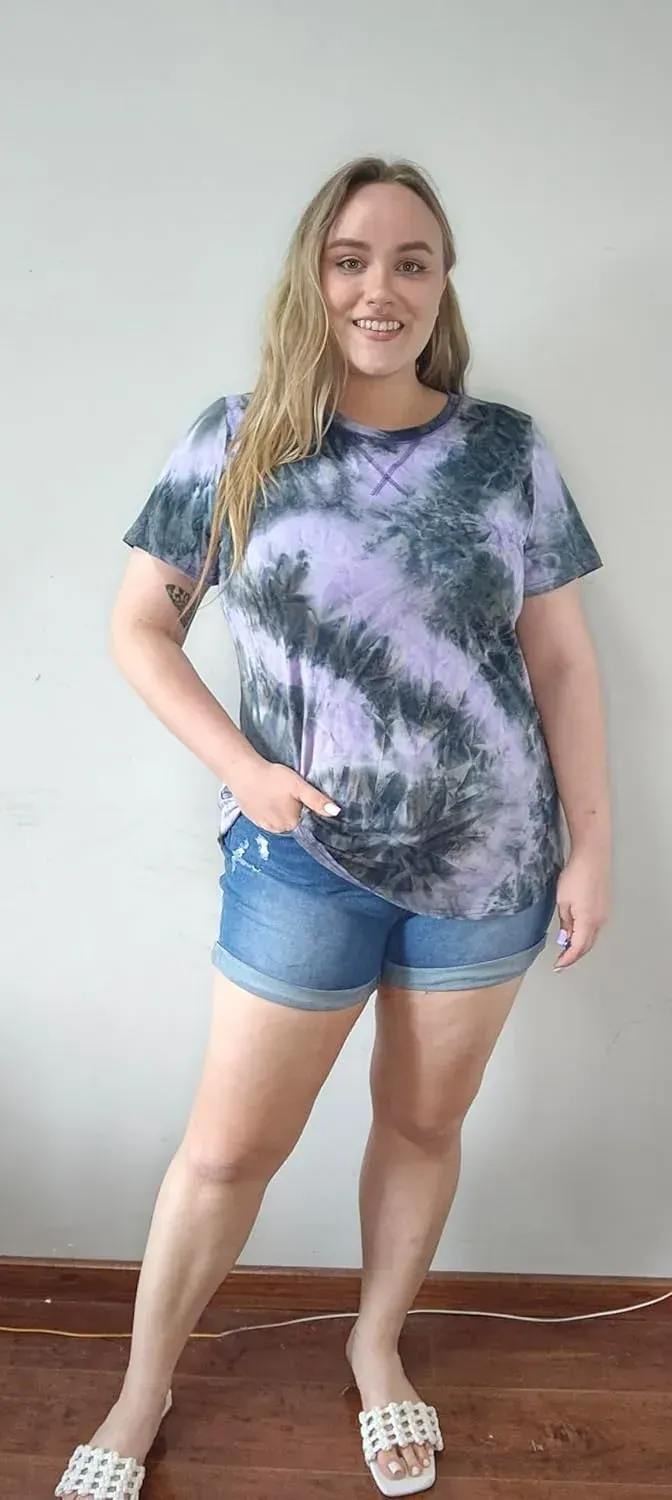 TIYOMI Plus Size T Shirt for Women Short Sleeve Tunic Cross Line Shirts Round Neck Tops Summer Blouse XL-5XL 14-28