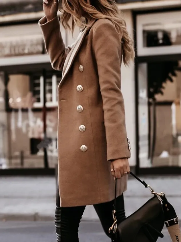 Lapel Buttoned Casual Long Sleeve Winter Fall Overcoat