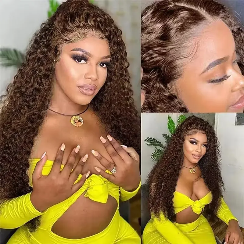 Chocolate Brown 360 Lace Frontal Wig Human Hair Wigs 180% Density 14-34inch