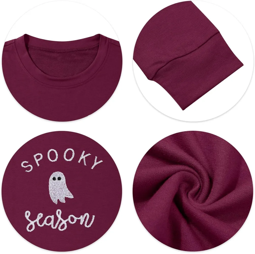 LOTUCY Halloween Sweatshirt Women Cute Spooky Season Sweatshirts Ghost Fall Embroidered Sweater Pullover Top