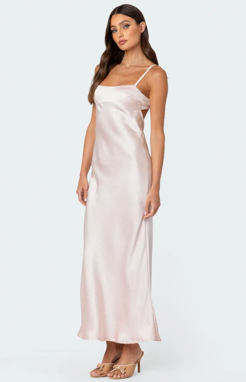 Edikted Vienna Open Back Satin Maxi Dress