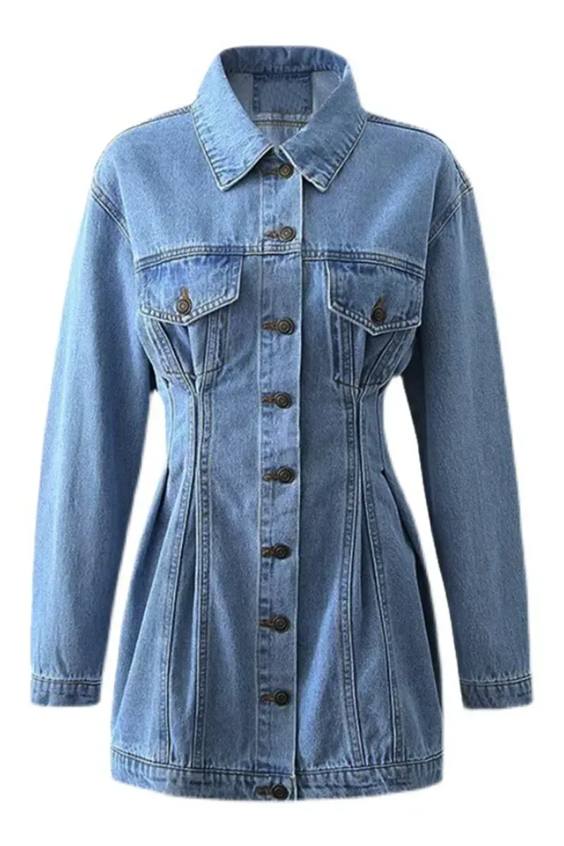 Woman Elegant Waisted Denim Dress Jacket