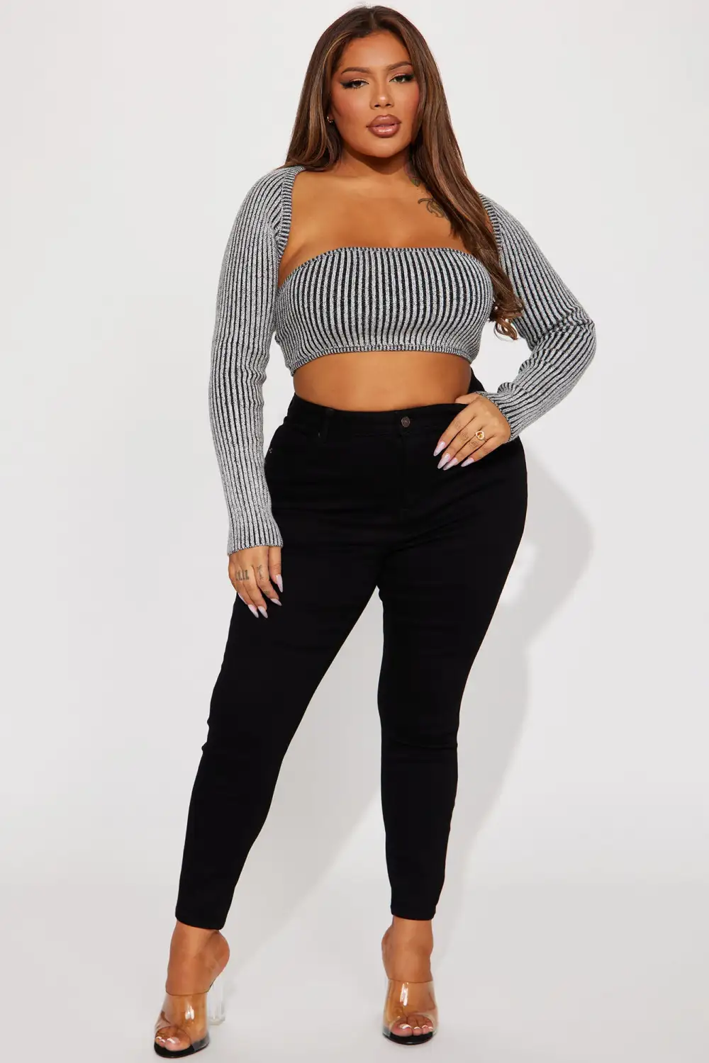 Marion Marled Sweater Shrug Set - Black Wash